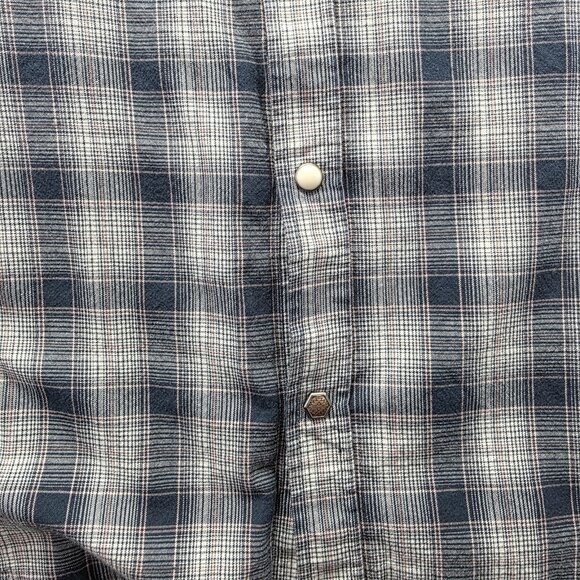 Ariat Shirt Mens Large Blue Gray Plaid Retro Fit Short Sleeve Western Pearl Snap - Picture 4 of 12